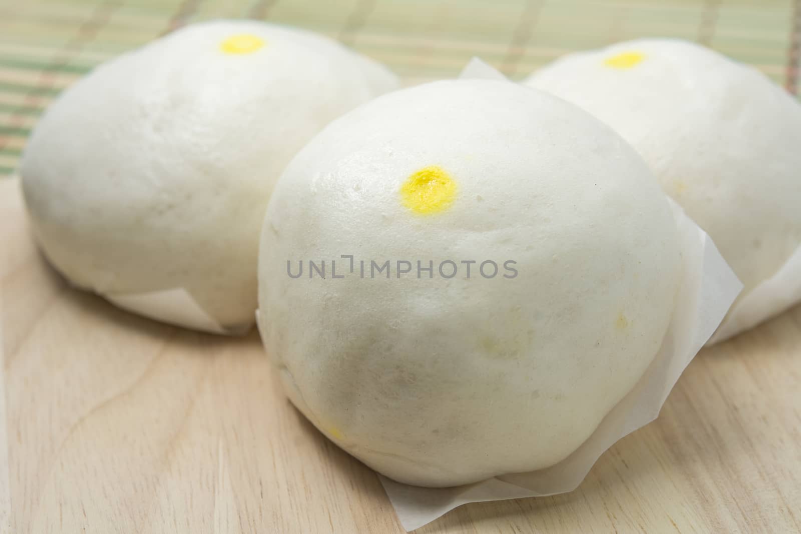 Closeup of Steamed Creamy Custard Bun, chinese dessert