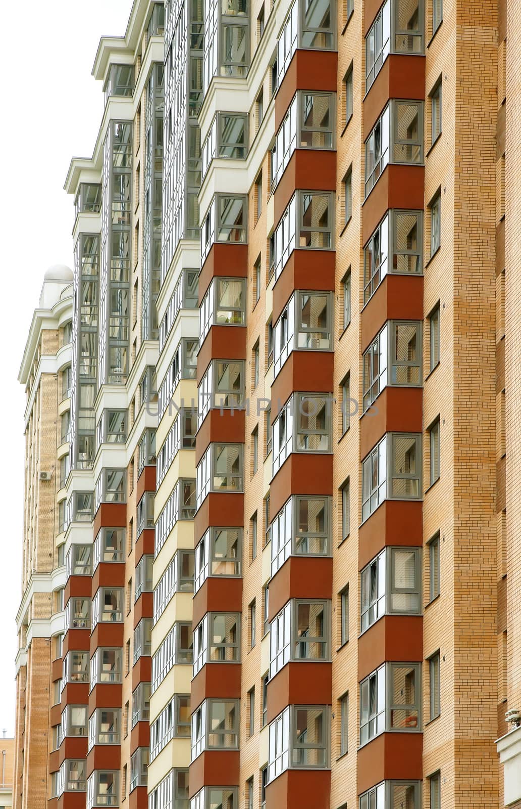 Close view on residental building in a new district Kudrovo in Saint-Petersburg city, Russia.