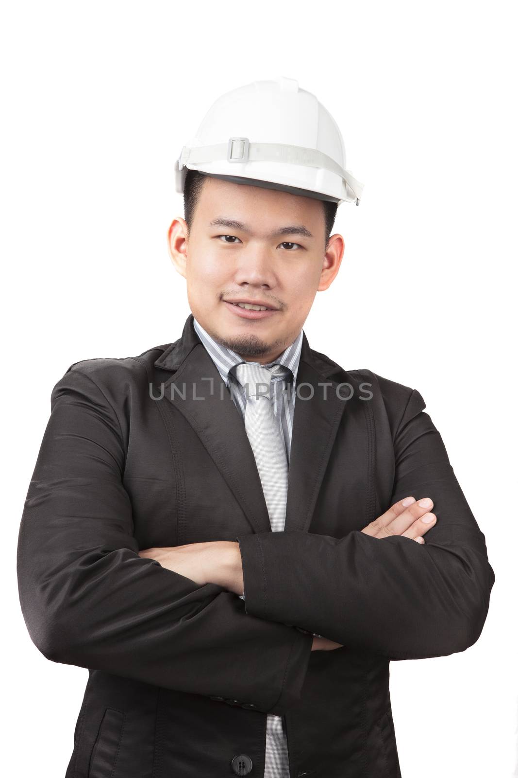 face of asian man civil engineer of construction industry business isolated white background