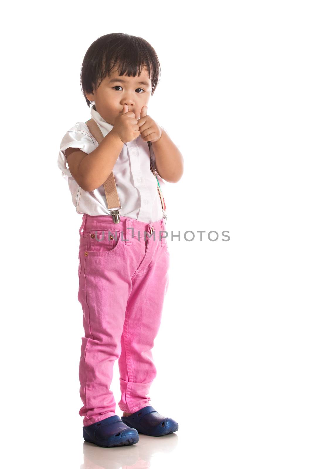 face of asian children acting by hand and face isolated white ba by khunaspix