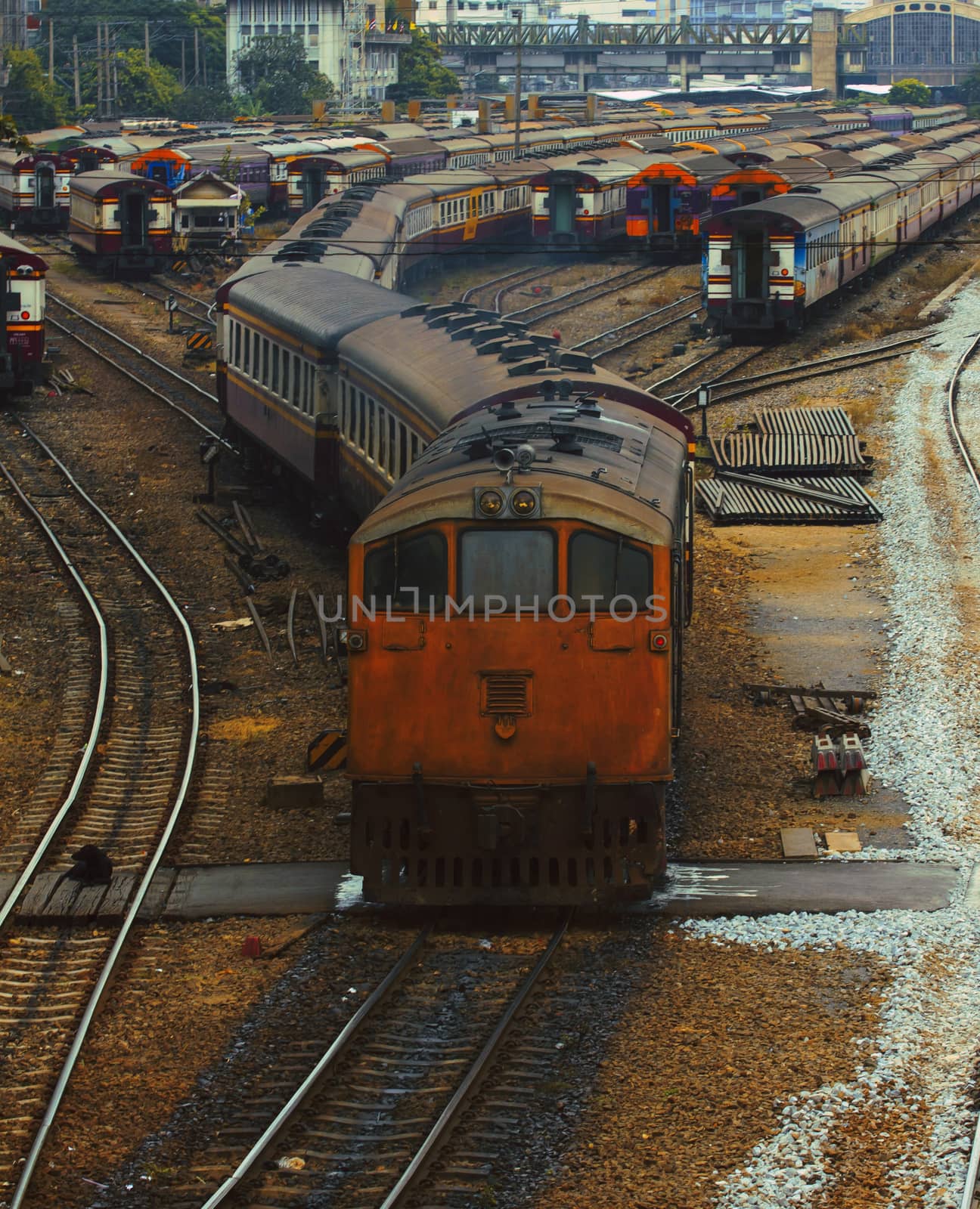 Bangkok trains station junction of railroads track use for gover by khunaspix
