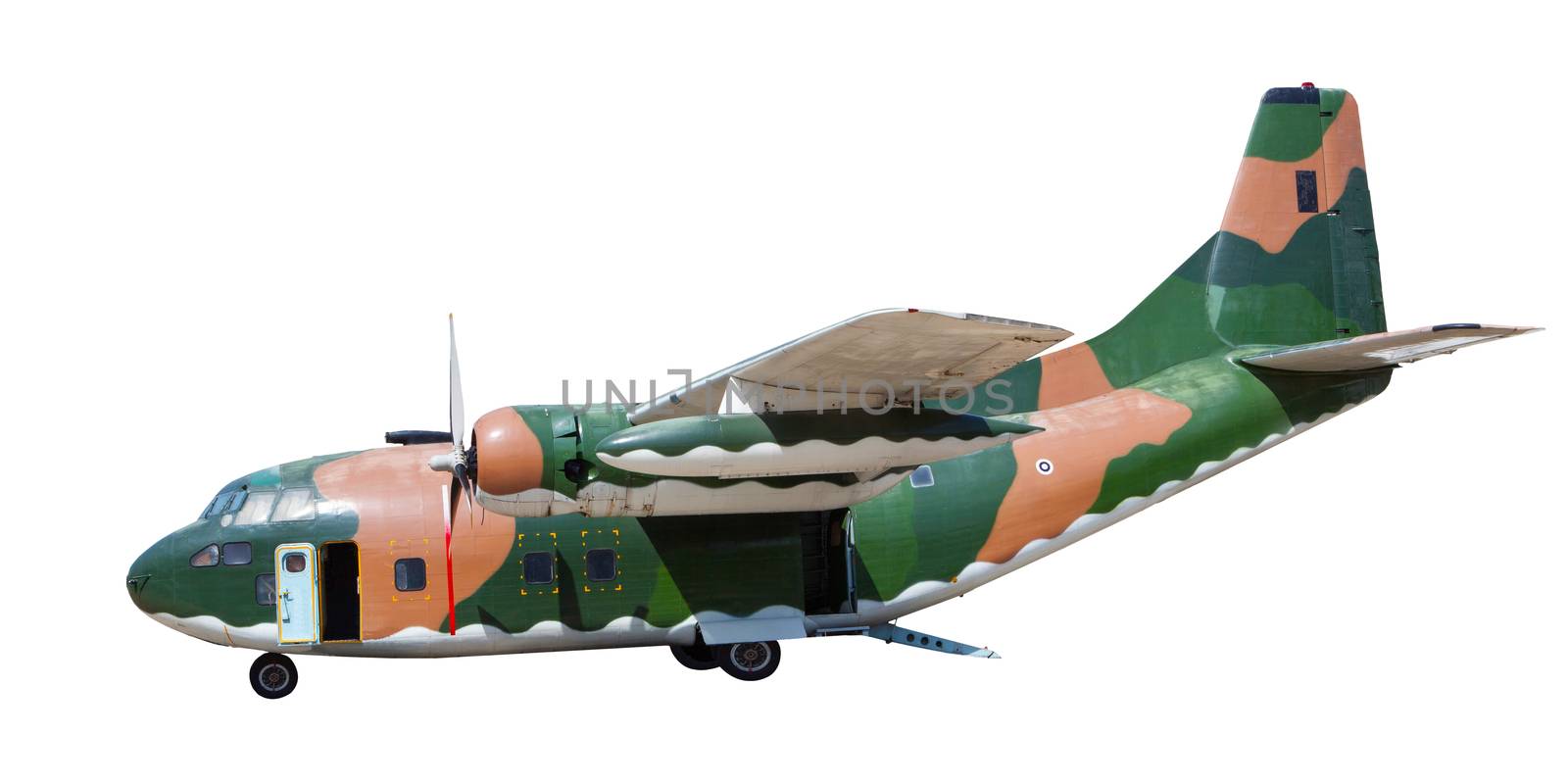 heavy military container plane isolated white background by khunaspix