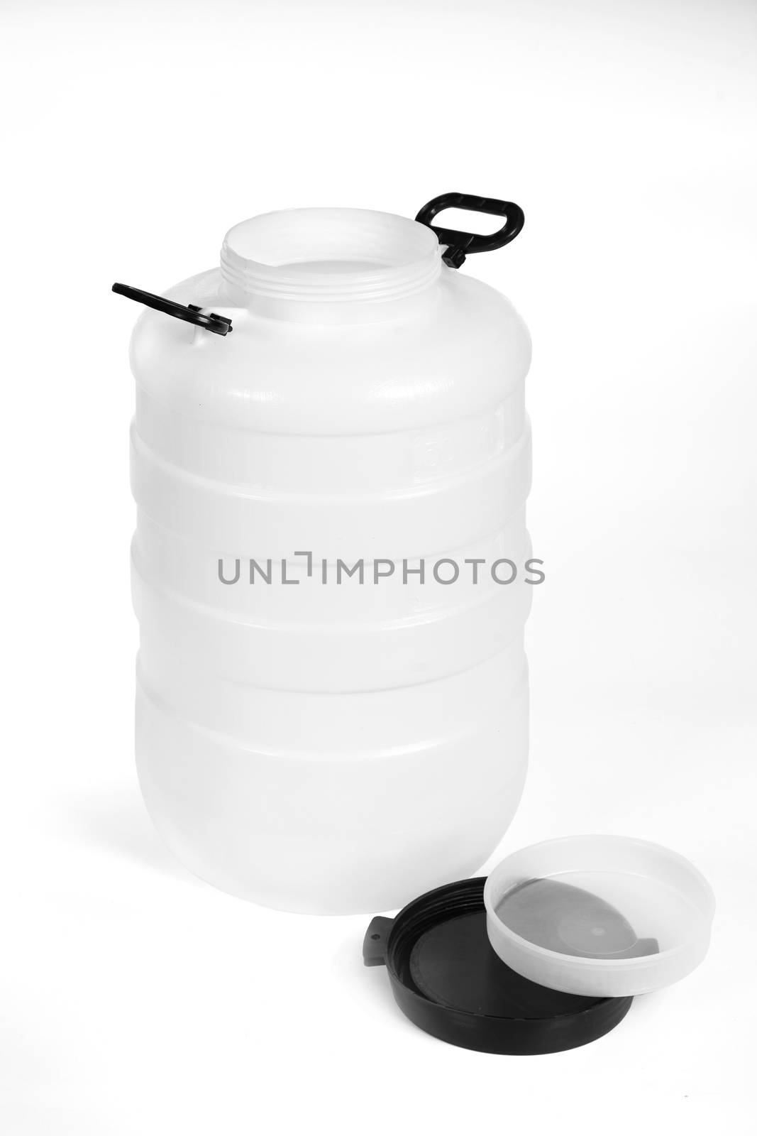 white plastic barrel on the isolated white background