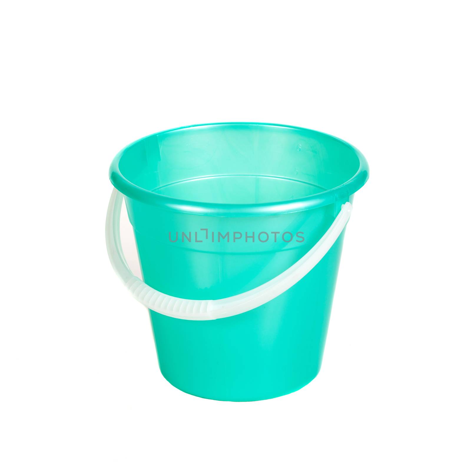 green plastic bucket on the white isolated background