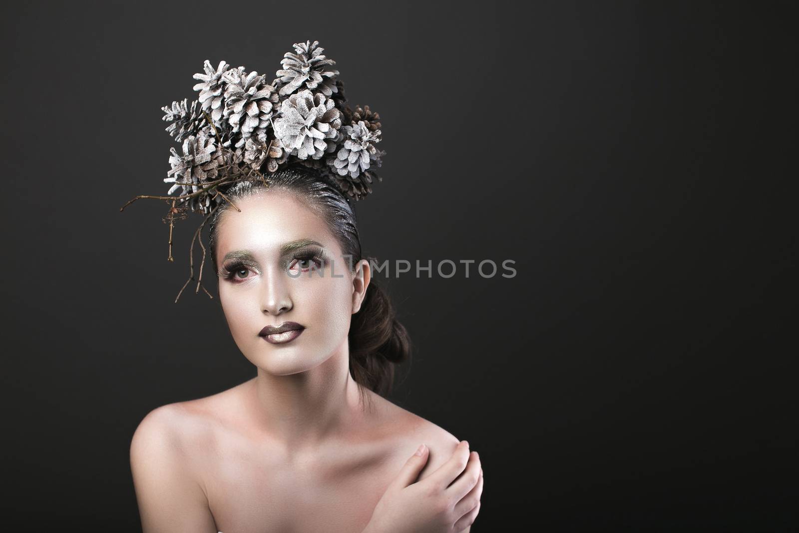Elegant Girl in the New Year Wreath of Pine Cones by Multipedia