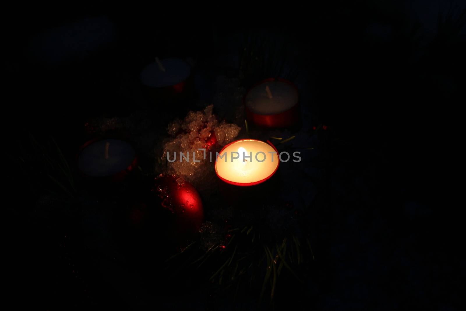 Red christmas decoration with candles by elin_merete
