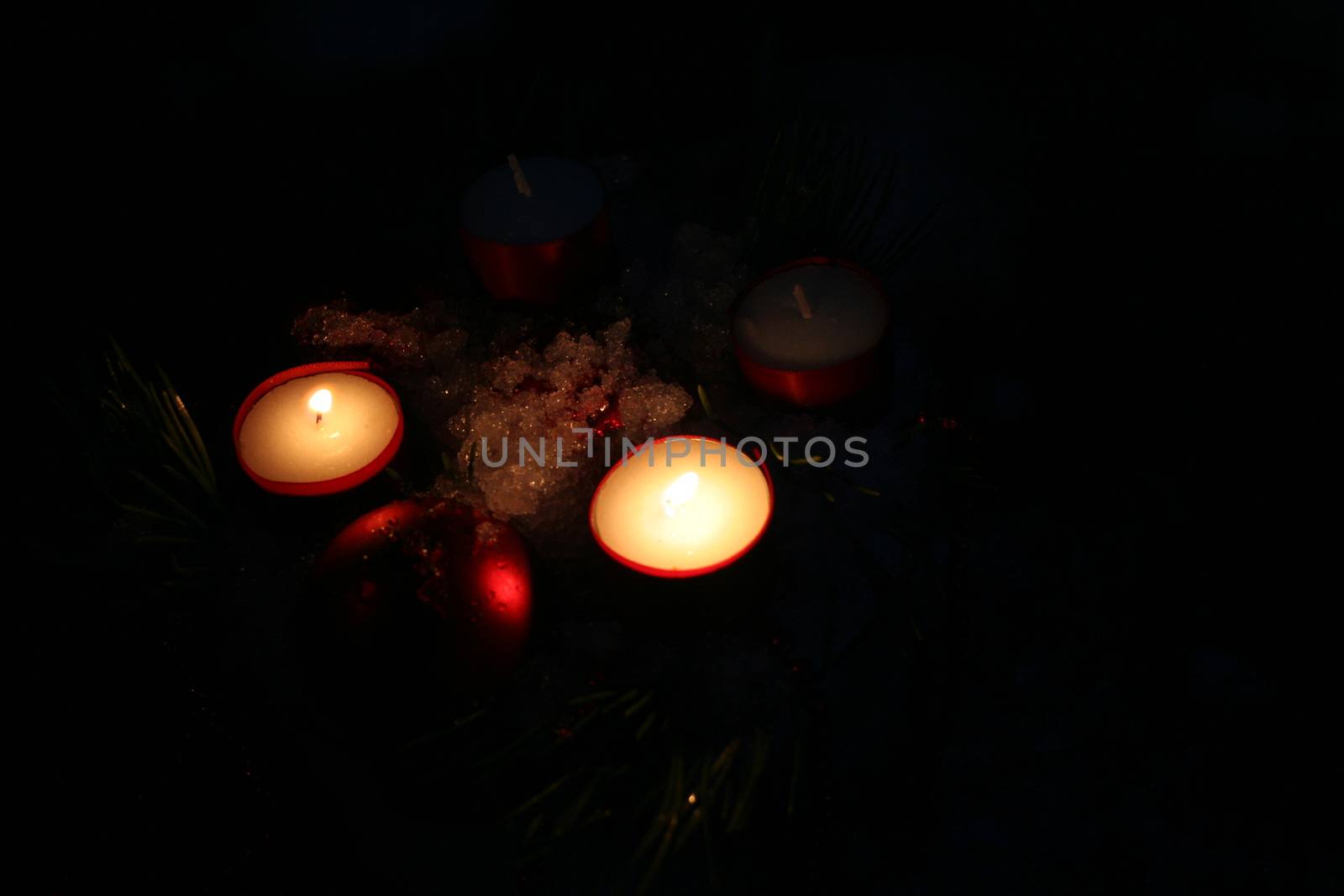 Red christmas decoration with candles by elin_merete