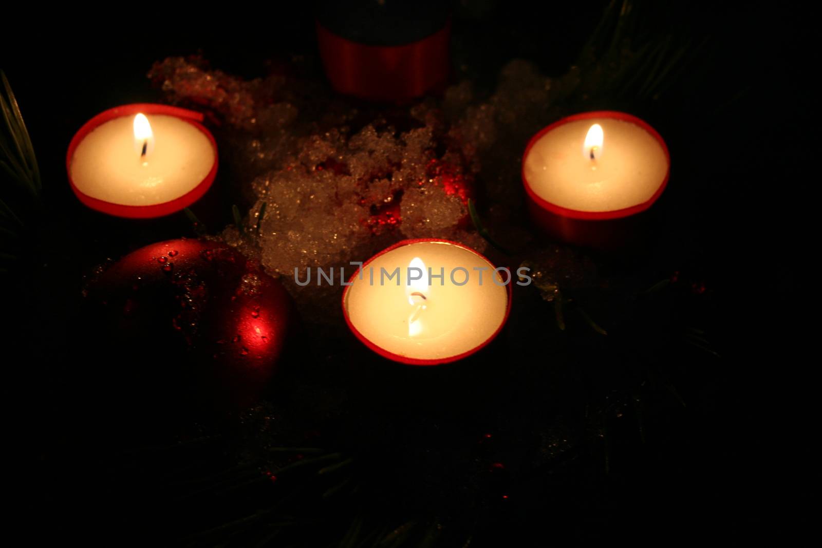 Red christmas decoration with candles by elin_merete