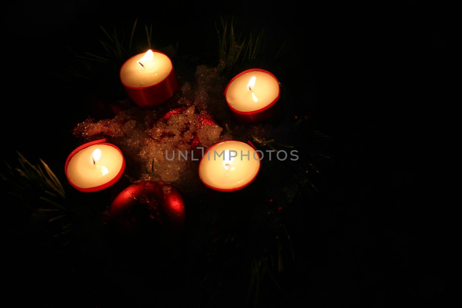 Red christmas decoration with candles by elin_merete