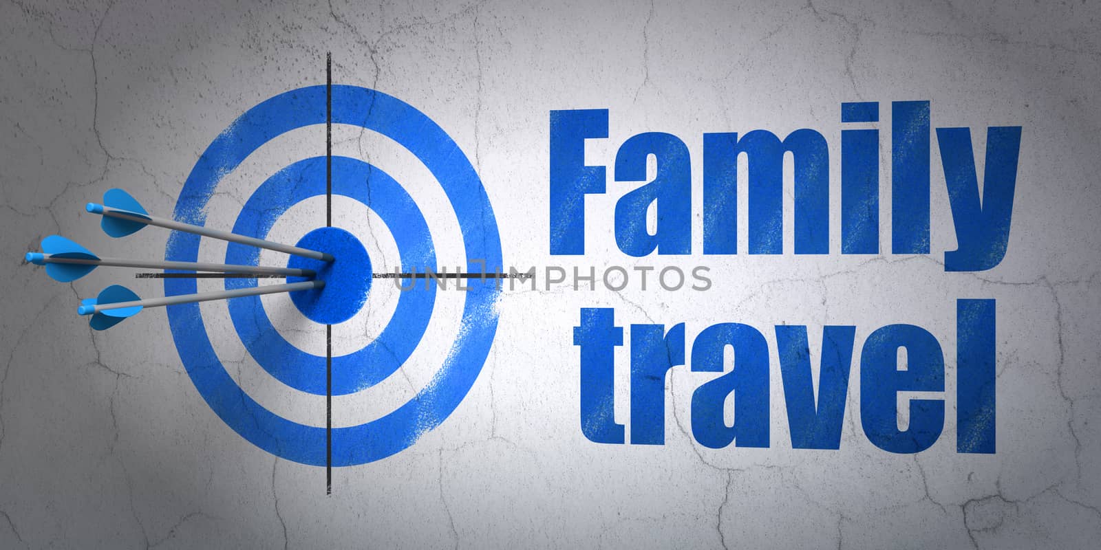 Vacation concept: target and Family Travel on wall background by maxkabakov