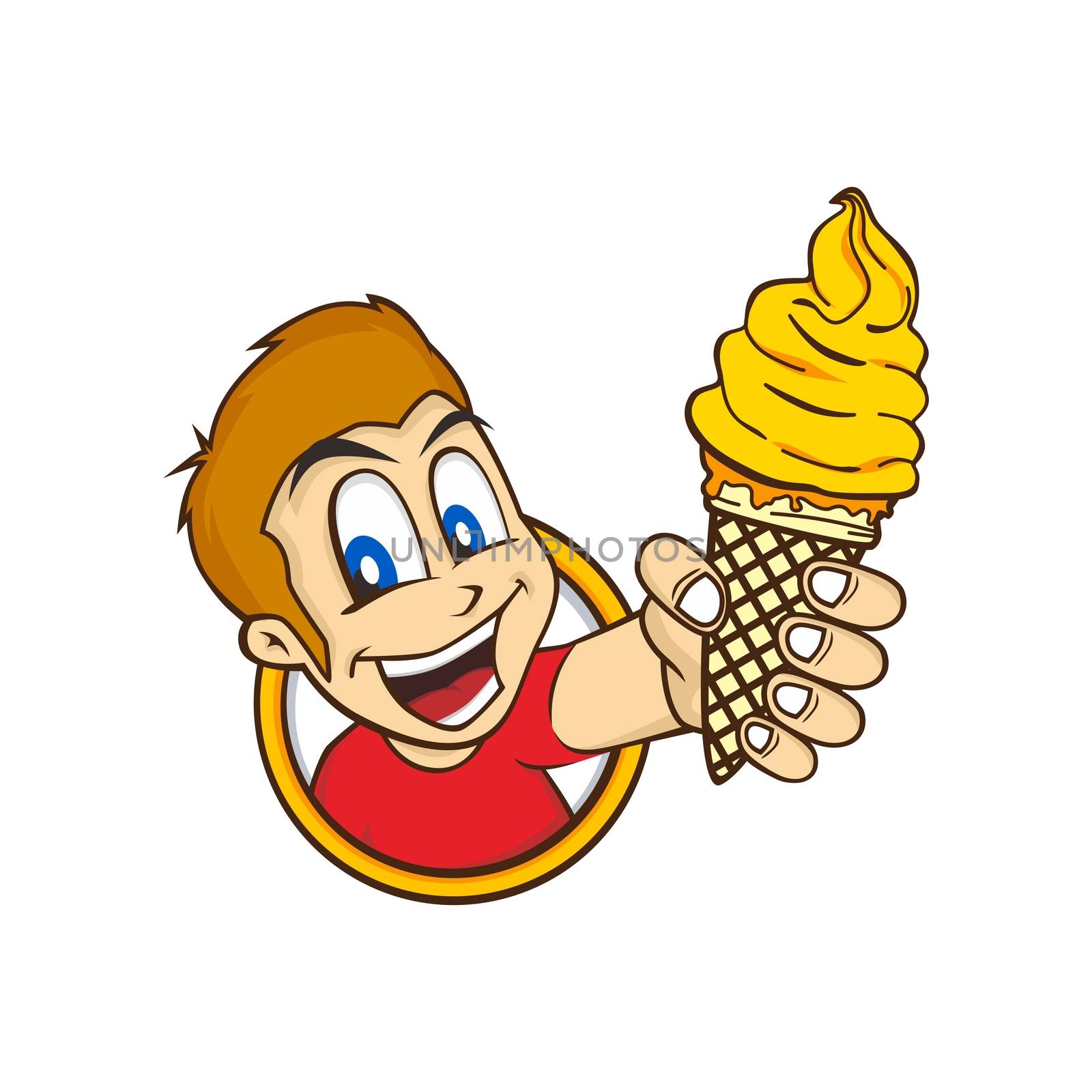 cartoon guy holding ice cream character vector illustration