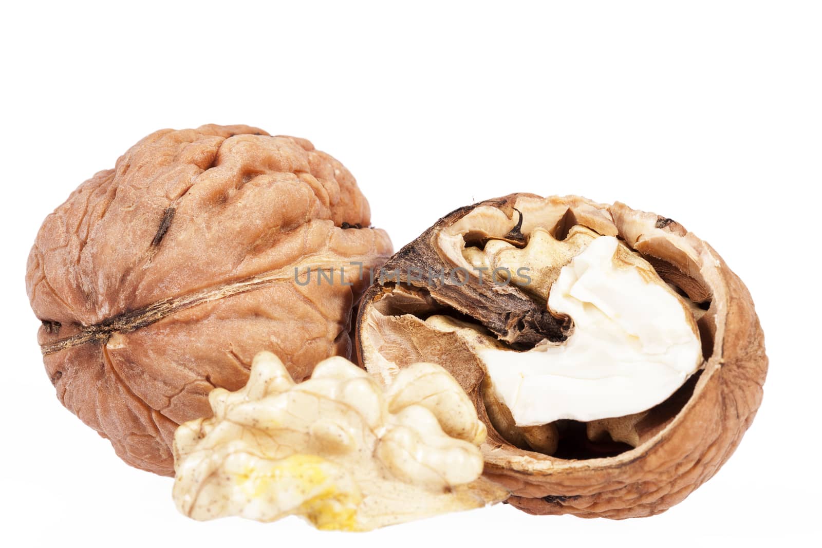 some walnuts isolated on white background.