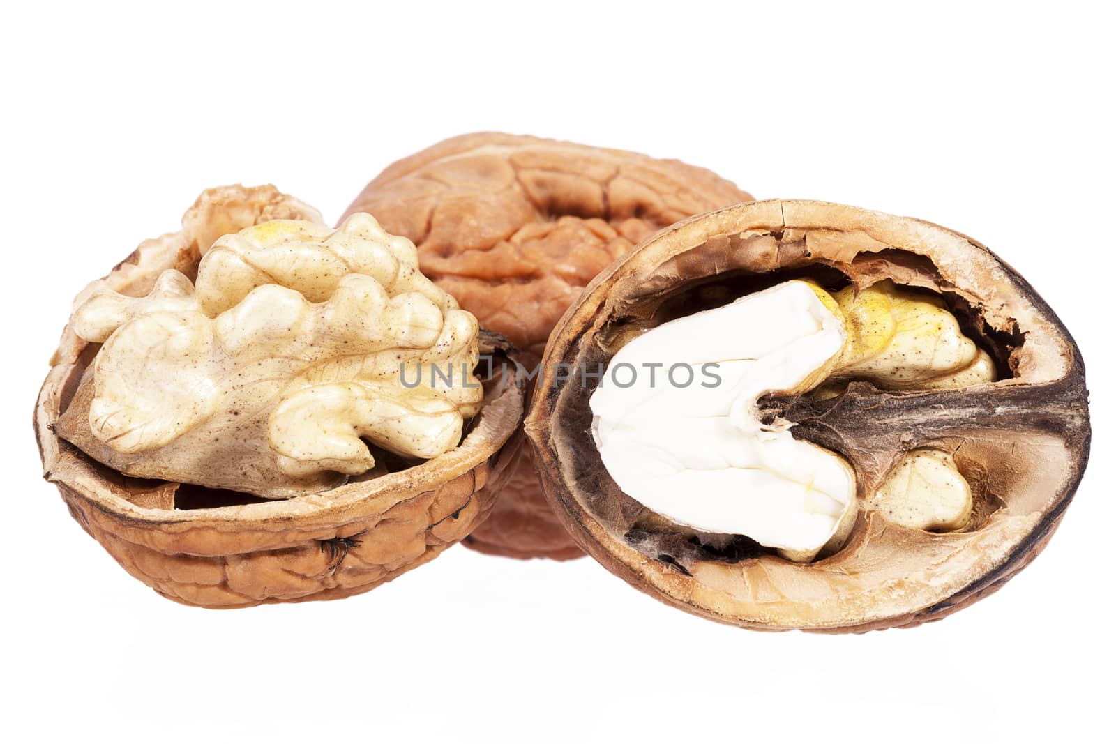 some walnuts isolated on white background.