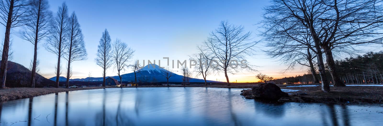 Mount Fuji Fujisan mountain with sunrise Japan Panorama