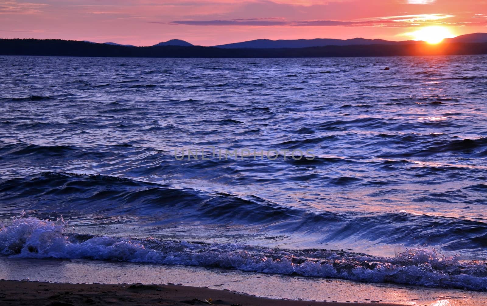 beautiful Lake Uwildy in the southern Urals in the summer evening