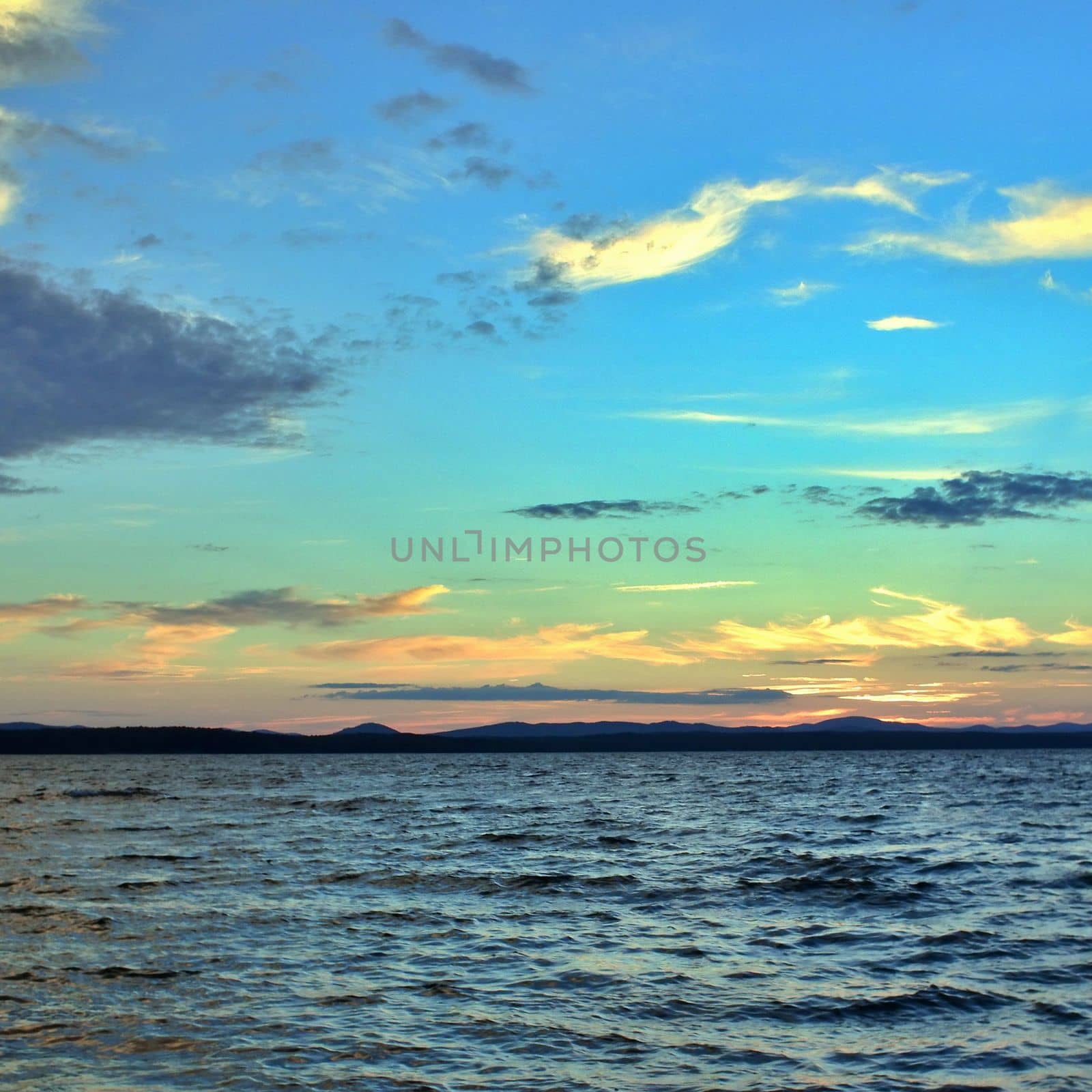 beautiful Lake Uwildy in the southern Urals in the summer evening