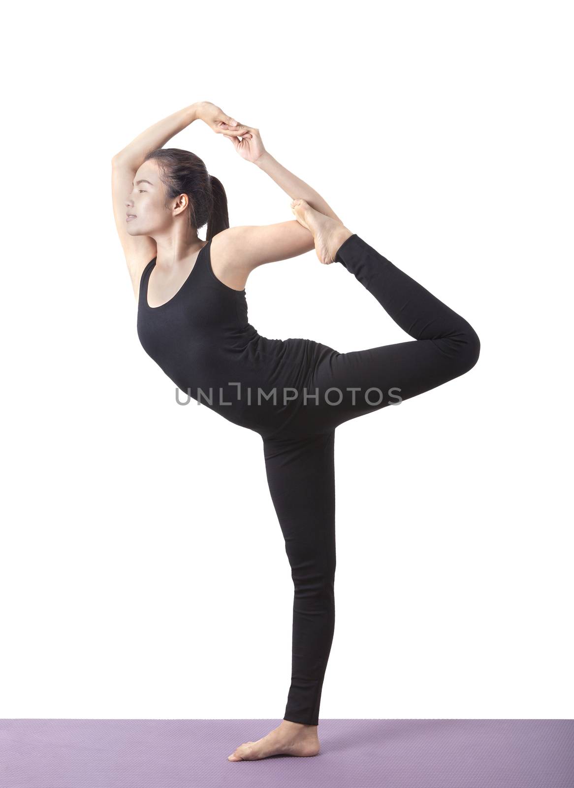 asian woman health care yoga posting isolated white background by khunaspix