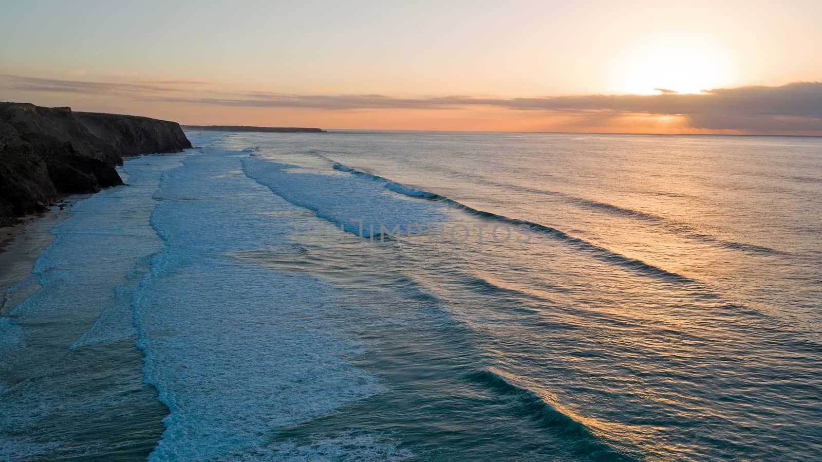 Aerial from Vale Figueiras in Portugal at sunset