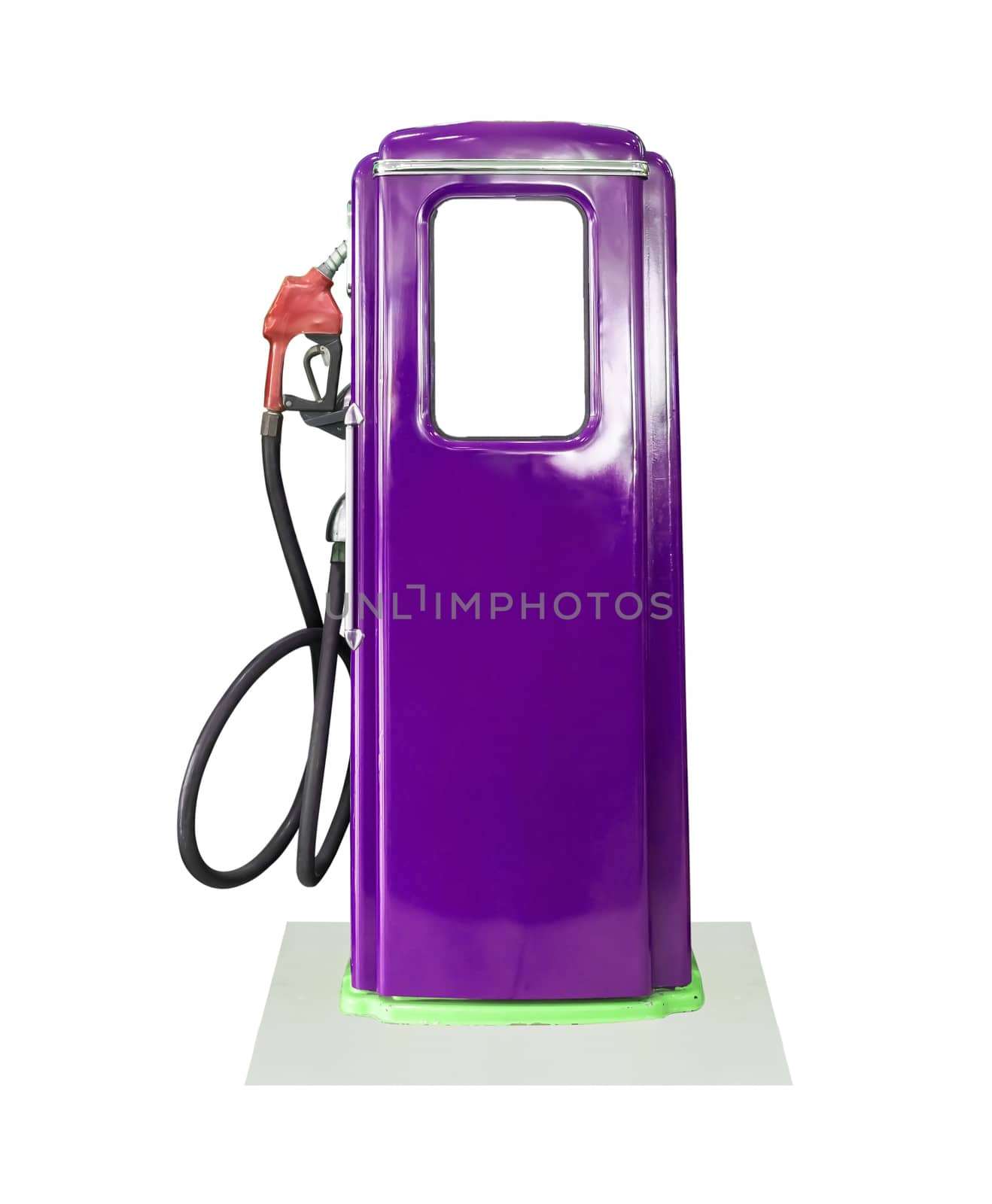 Old purple petrol gasoline pump isolate on white background