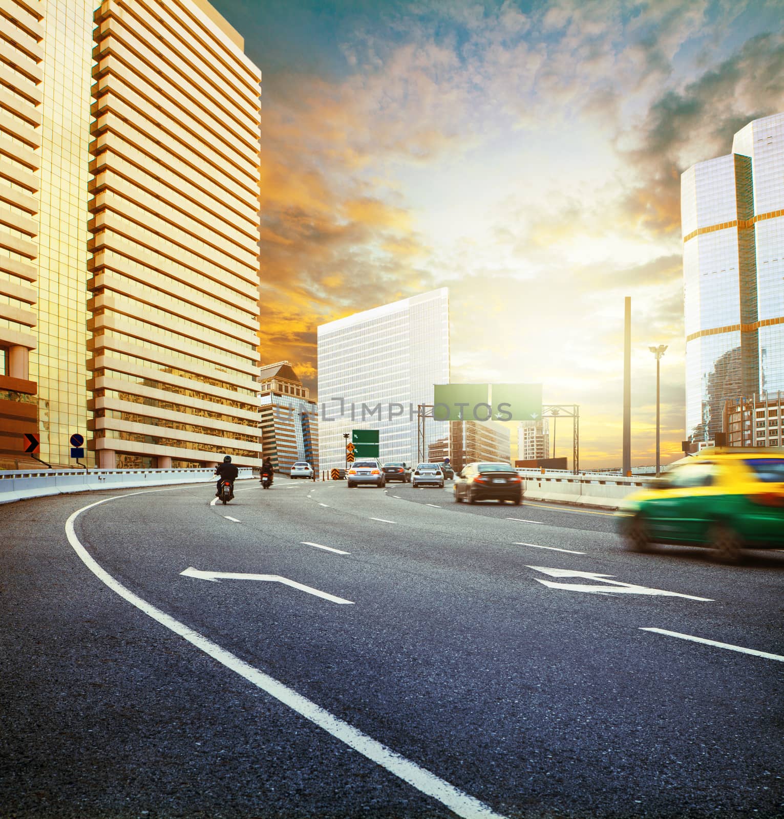 land transport with sun set urban scene use for city life background ,backdrop