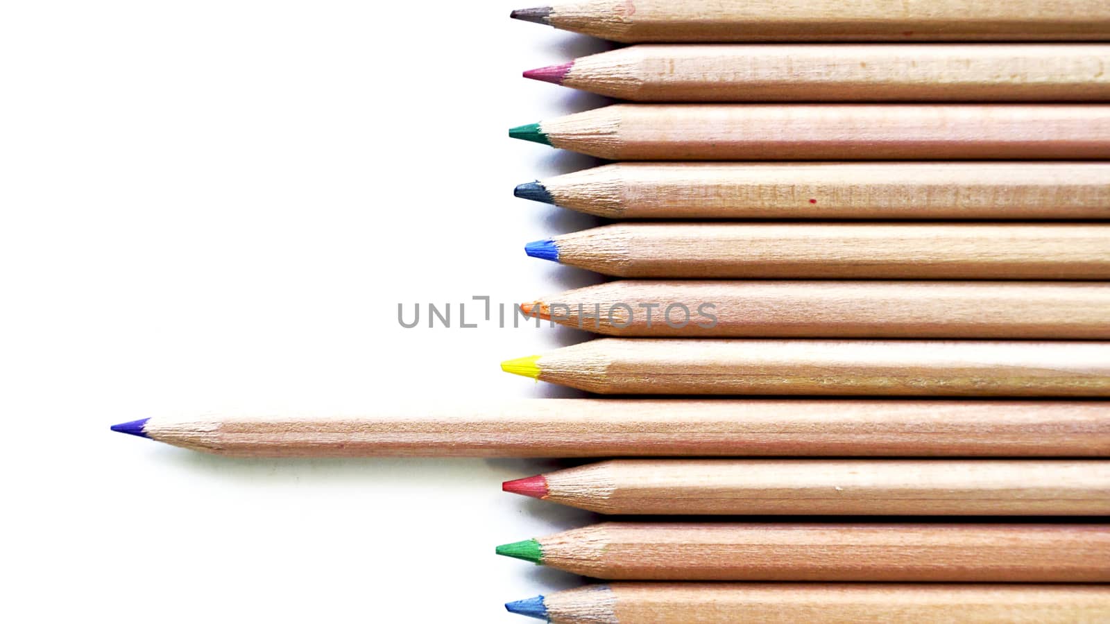 Wooden Color pencils purple accent top view by polarbearstudio