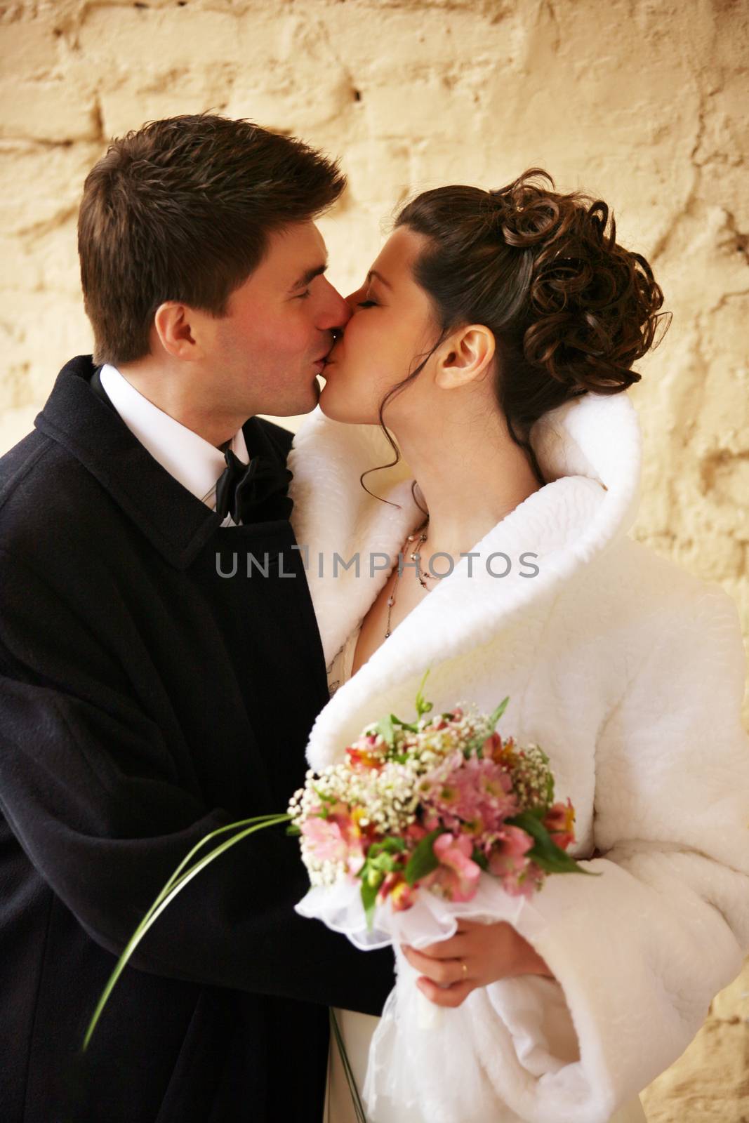 Beautiful the bride and the groom kiss