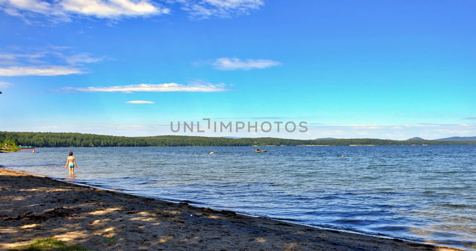 beautiful Lake Uwildy in Southern Urals in summer