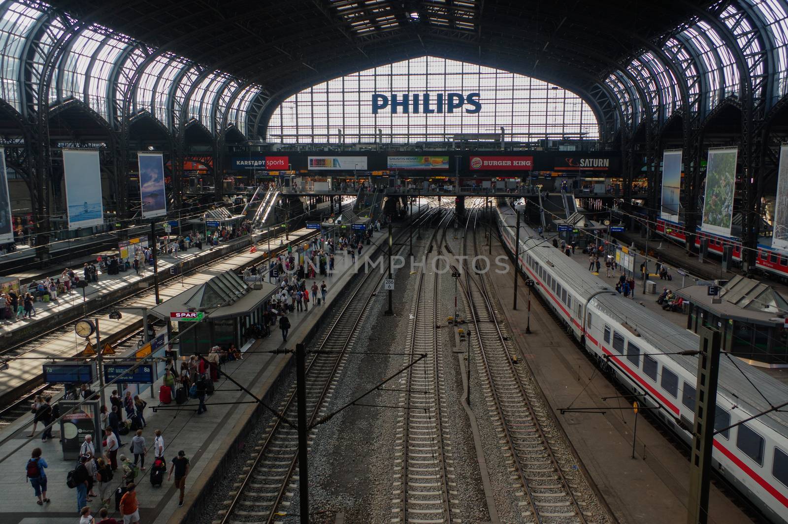 HAMBURG, GERMANY - JULY 18, 2015: Hauptbahnhof in Hamburg, Germany. It is the main railway station in the city, the busiest in the country and the second busiest in Europe.