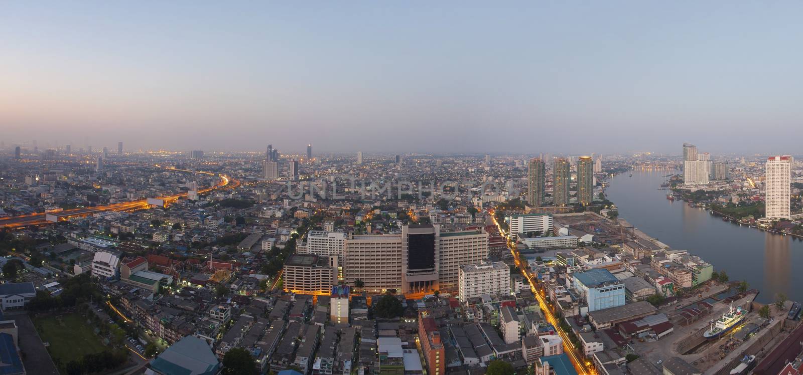 top view from high building roof morning light of bangkok capita by khunaspix
