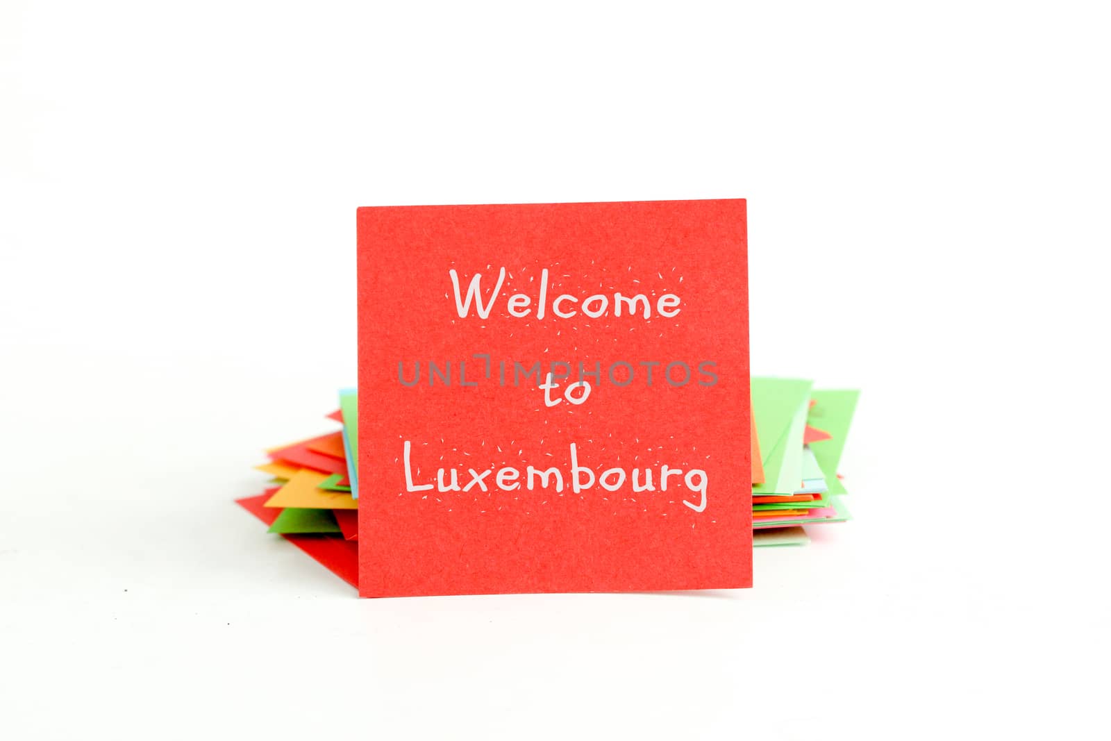 red note paper with text welcome to luxembourg