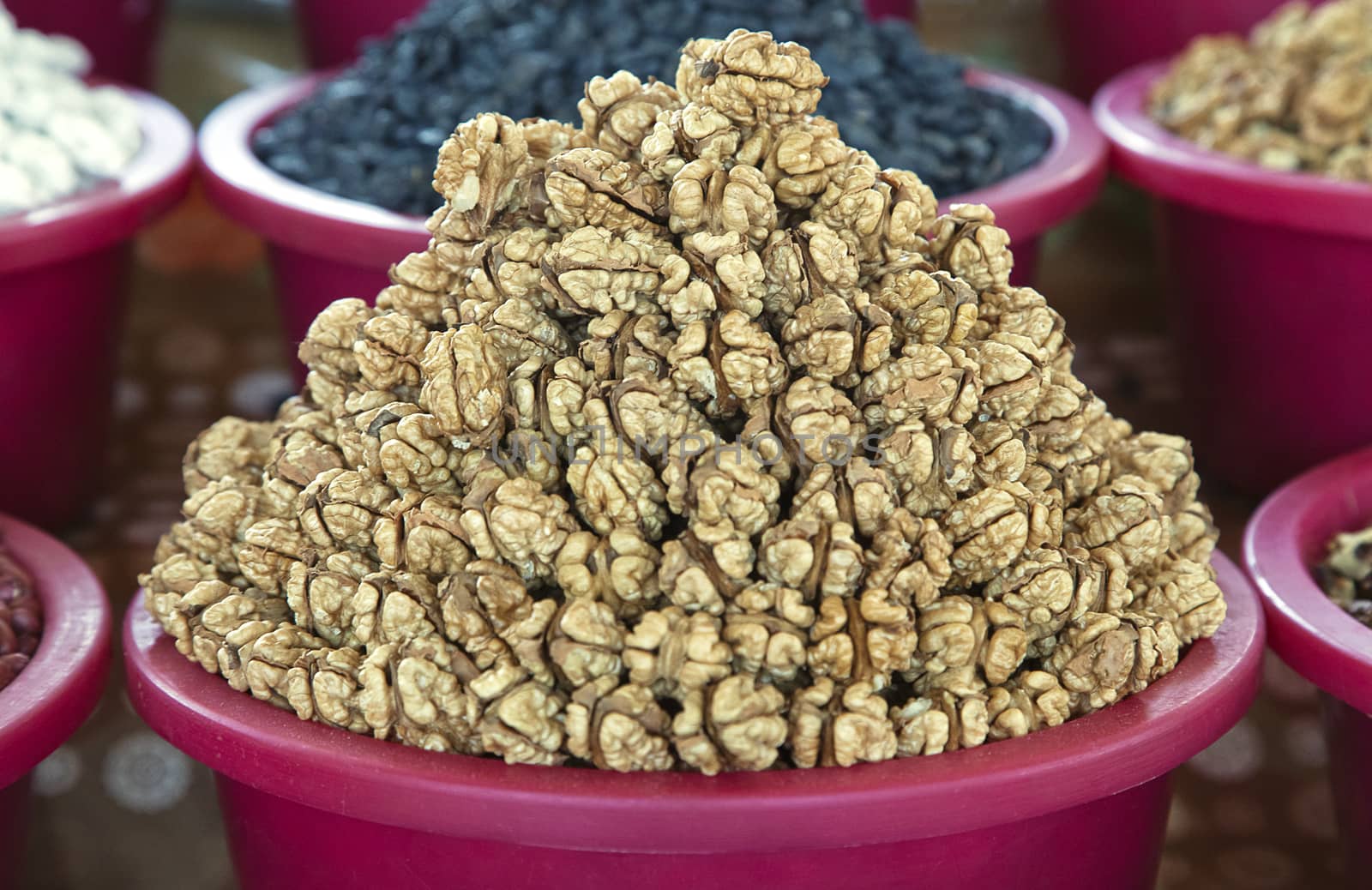 Shelled walnuts at a market in Bukhara, Uzbekistan