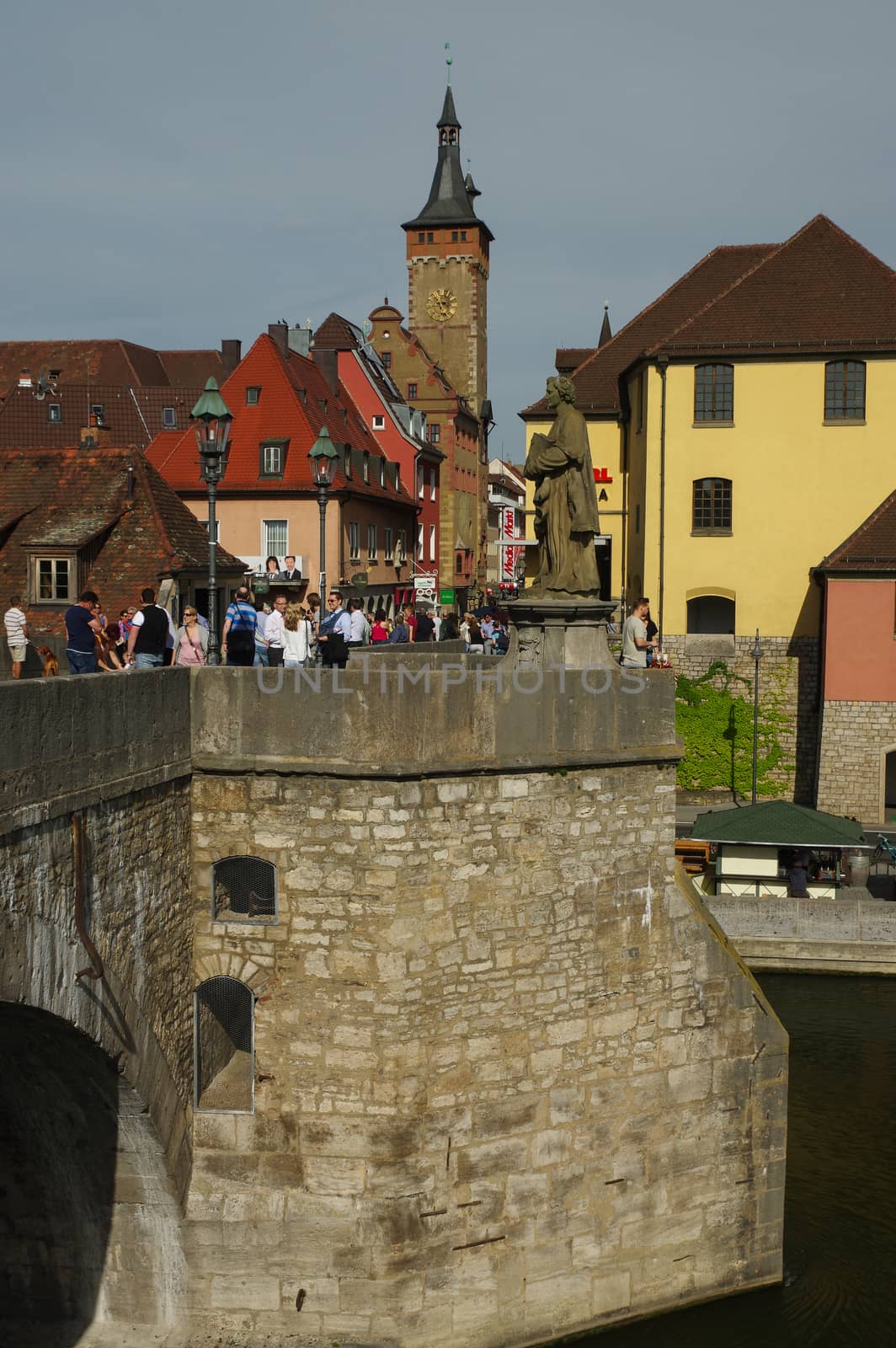 Wurzburg, Germany - May 06, 2015: the View over the Old Main Bridge in Wurzburg.