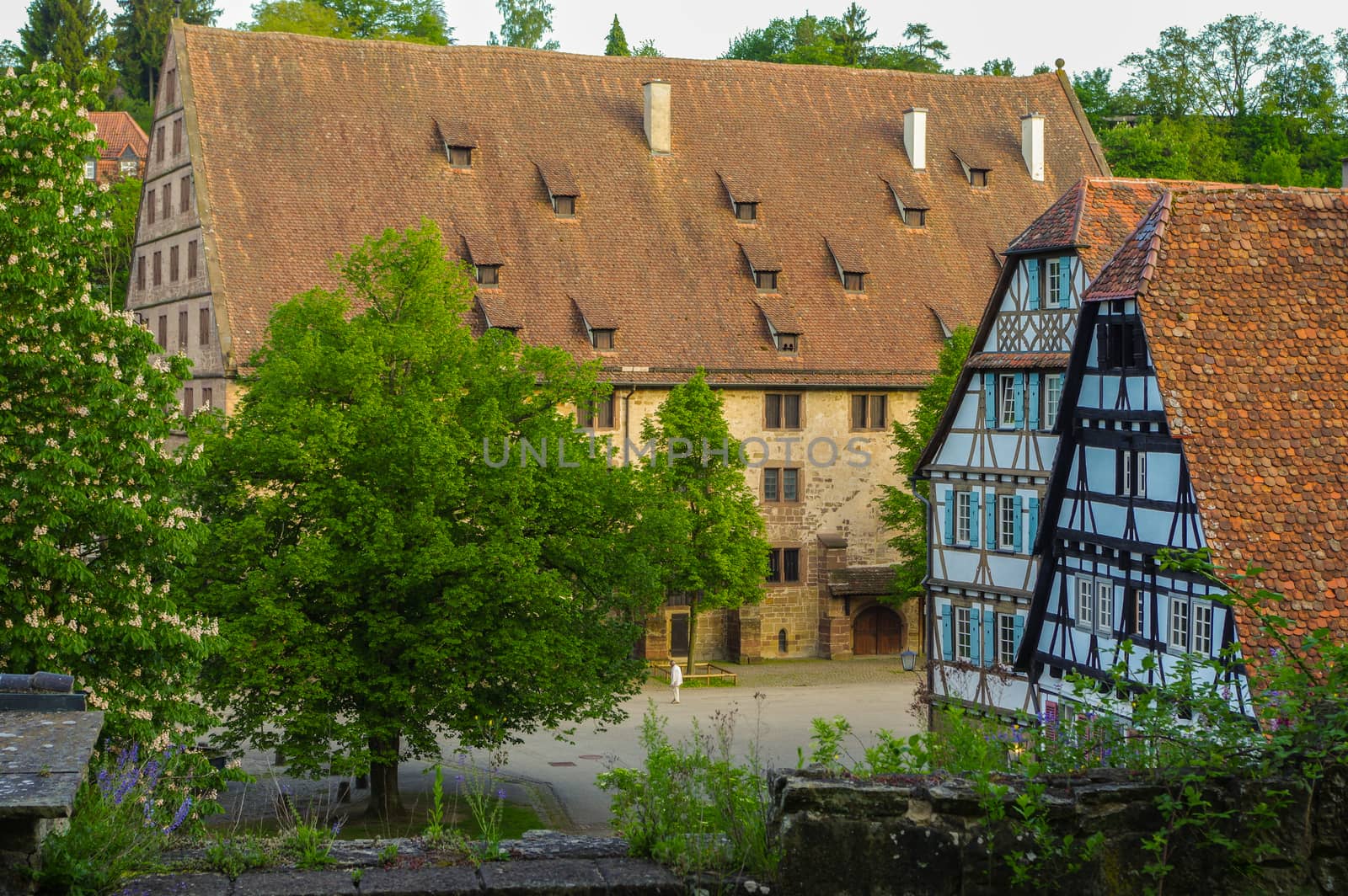 MAULBRONN, GERMANY - MAI 17, 2015: row Tudor style houses at the monastery is part of the UNESCO World Heritage Site. by evolutionnow