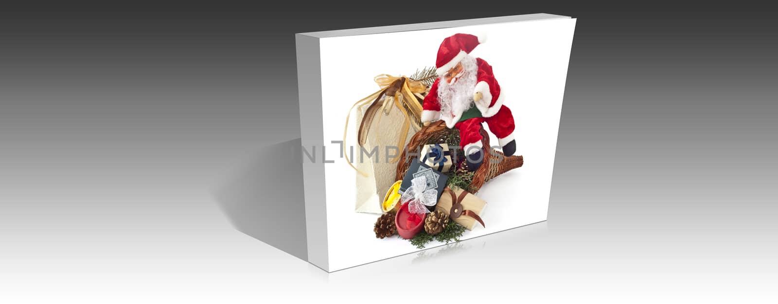 Cornucopia with gifts and Santa Claus