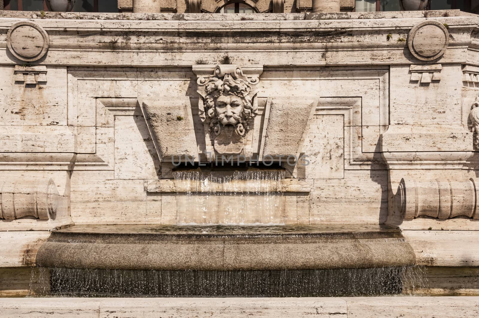 Architectural fragments of Palace of Justice Corte Suprema di Cassazione . Design by Perugia architect Guglielmo Calderini, built between 1888 and 1910. Rome, Italy.