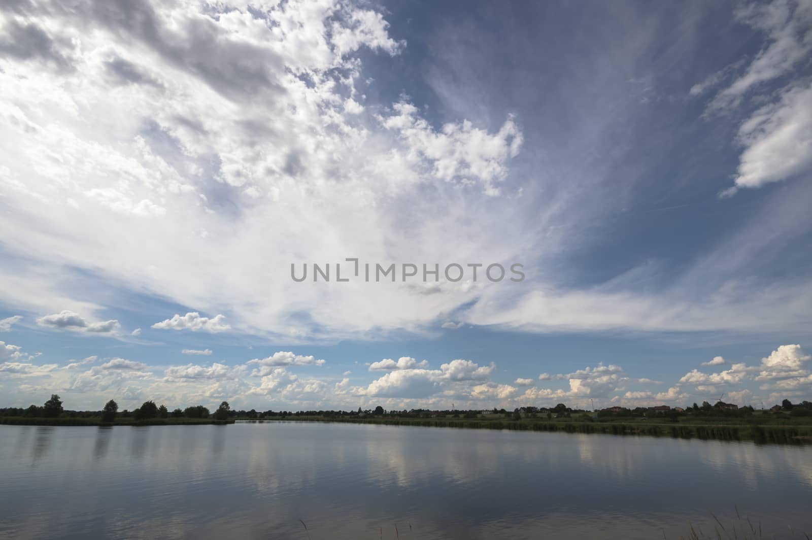 blue lake with cloudy sky, nature series