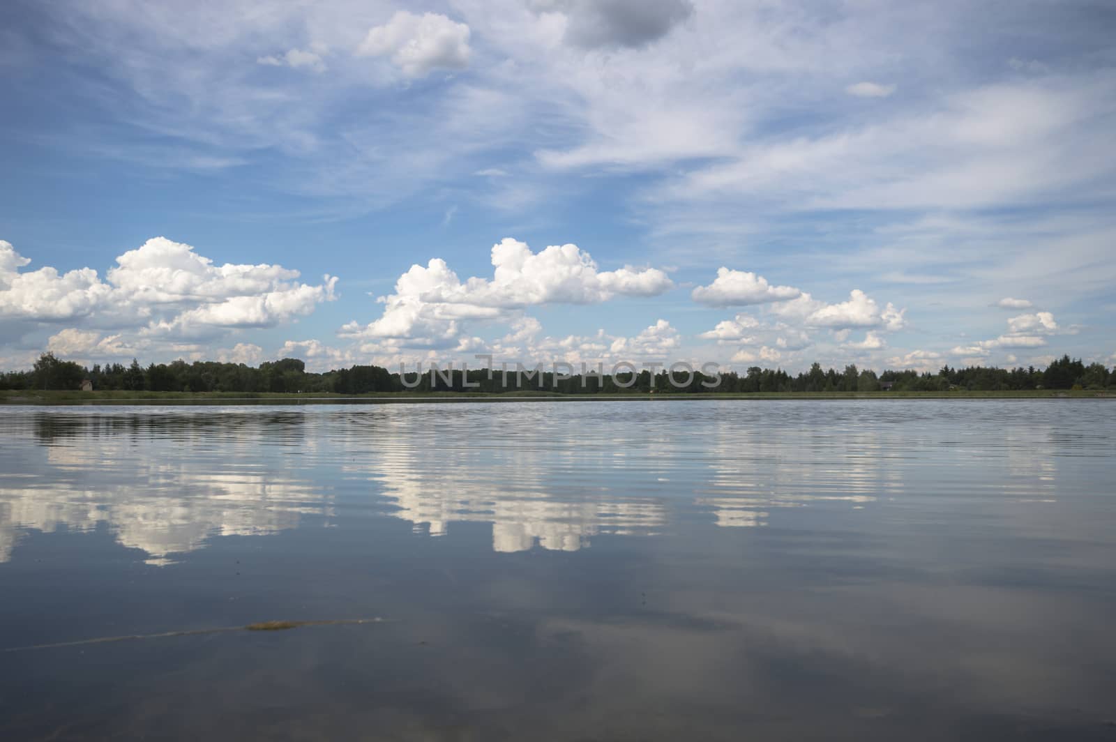 blue lake with cloudy sky, nature series