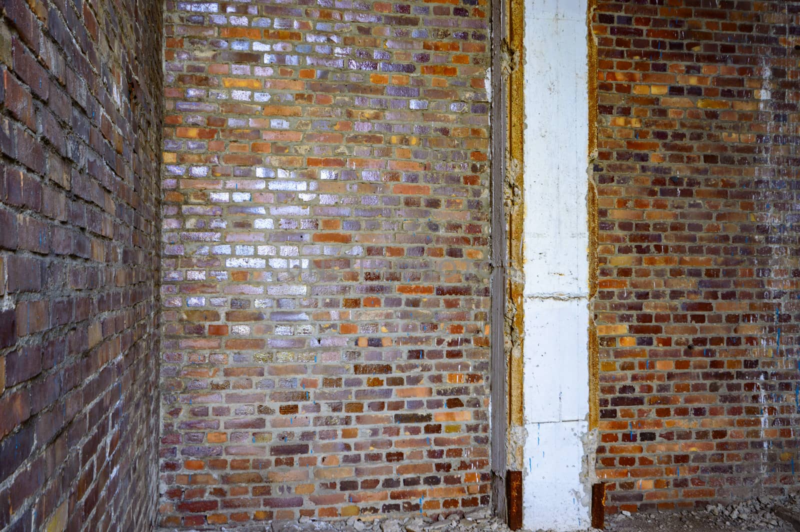 wide angle view of an old wall abandoned factory building