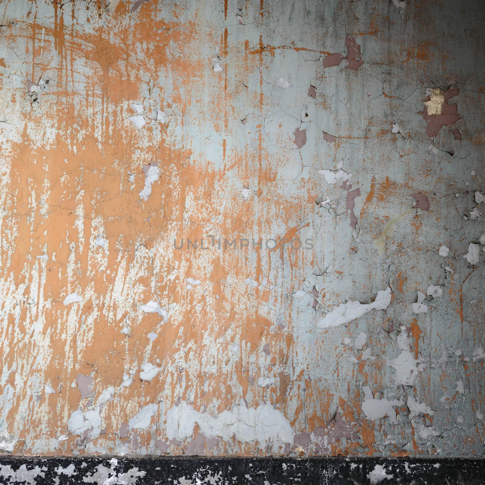wide angle view of an old wall abandoned factory building
