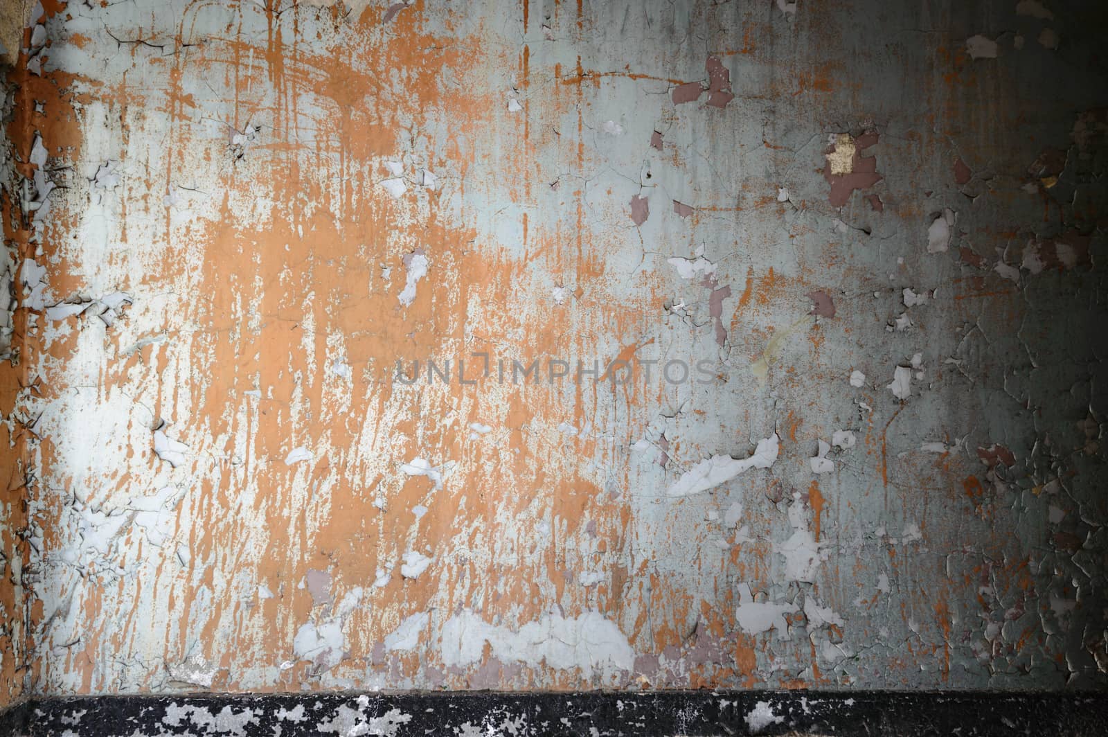 wide angle view of an old wall abandoned factory building