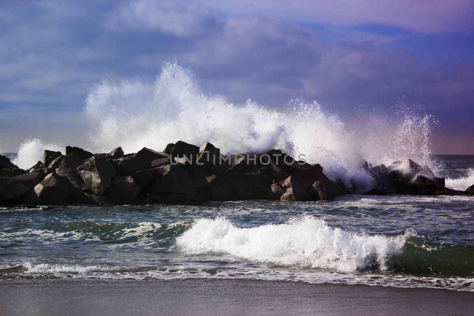 Stormy ocean waves, beautiful seascape, big powerful tide in action, storm weather in a deep blue sea, forces of nature, natural disaster.ocean wave in the Pacific ocean