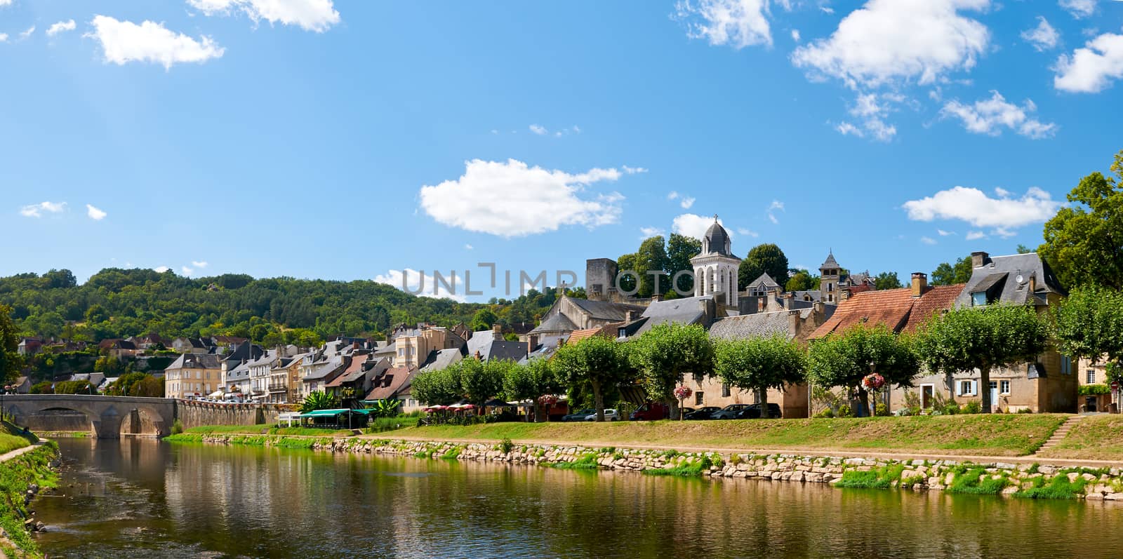 The town of Montignac at the shore of Vezere River, in Dordogne-Perigord, France