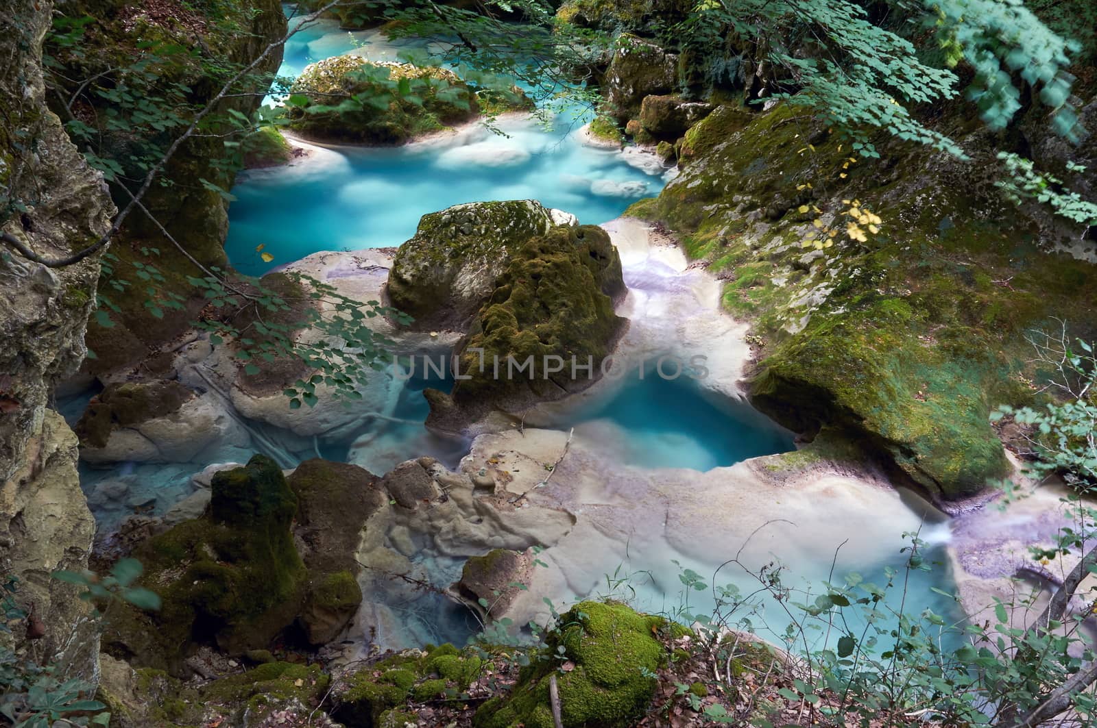 Urederra River (Navarra, Spain) takes an amazing blue color near its spring.