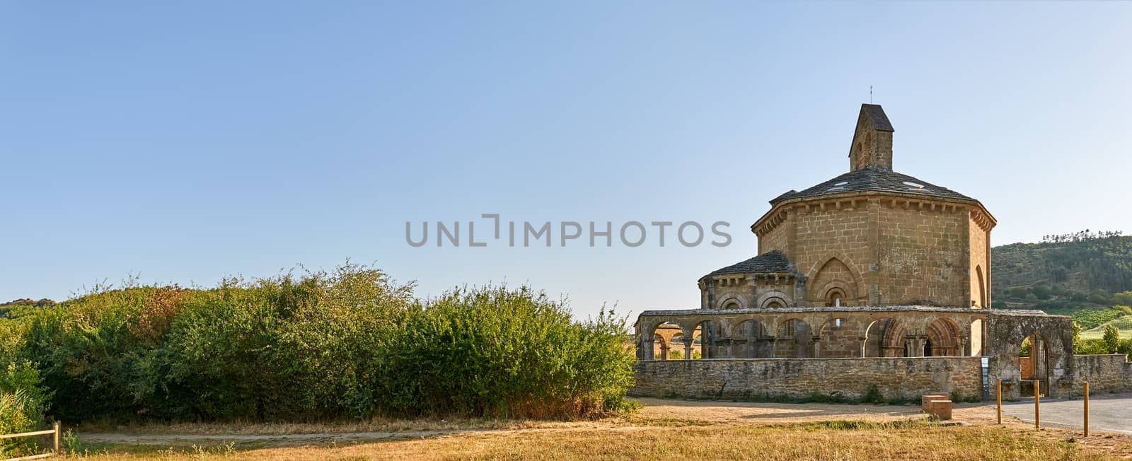 Santa María de Eunate is an ancient octagonal templar church on the Road to Santiago