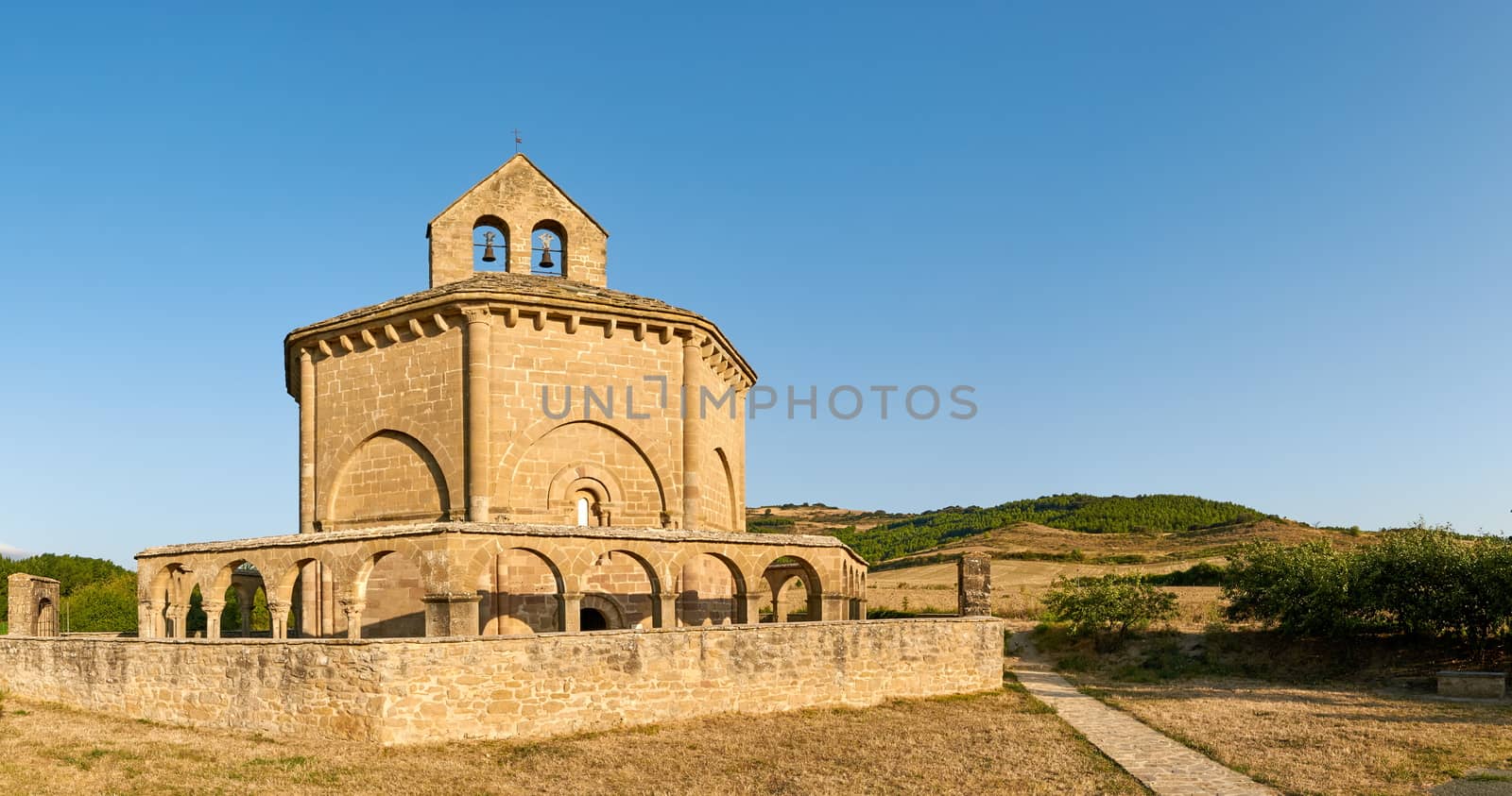 Santa María de Eunate is an ancient octagonal templar church on the Road to Santiago