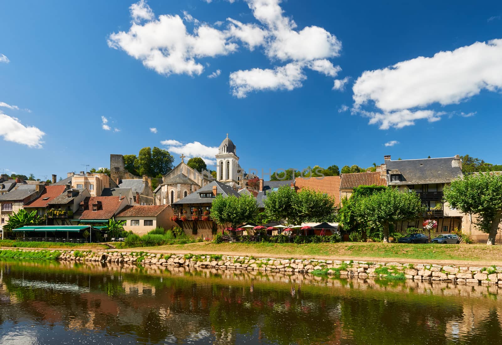 The town of Montignac at the shore of Vezere River, in Dordogne-Perigord, France
