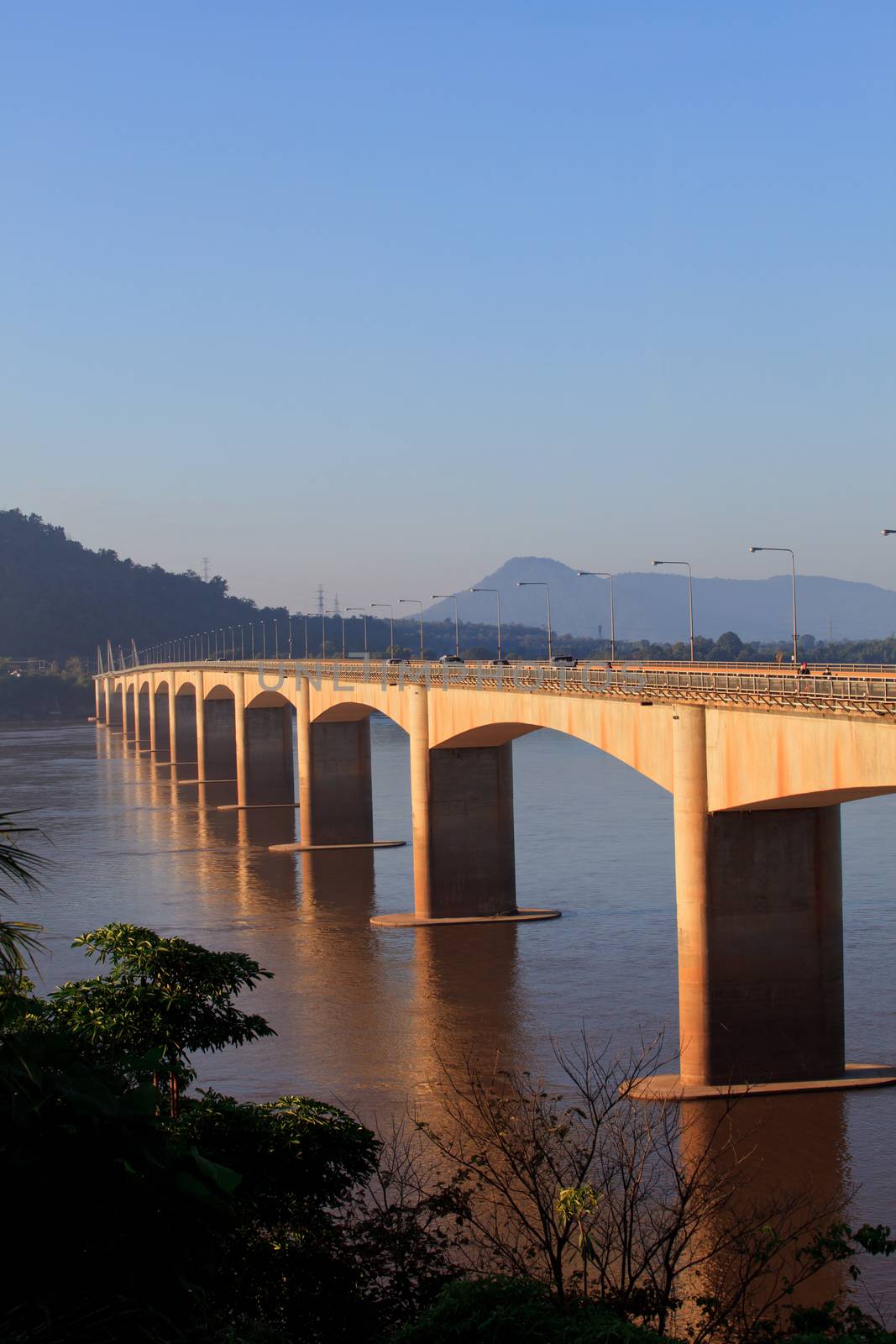 loas-japan bridge crossing Mekong river in Champasak  southern of Loas