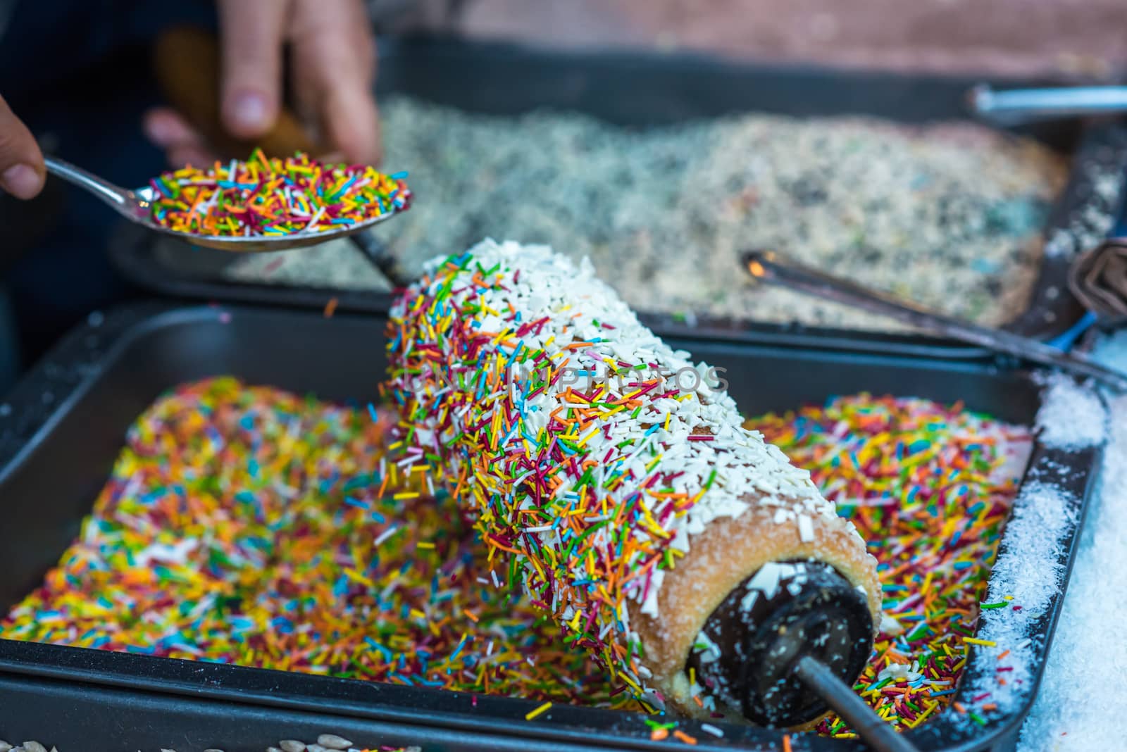 pastries sprinkled with sweet color chips during cooking