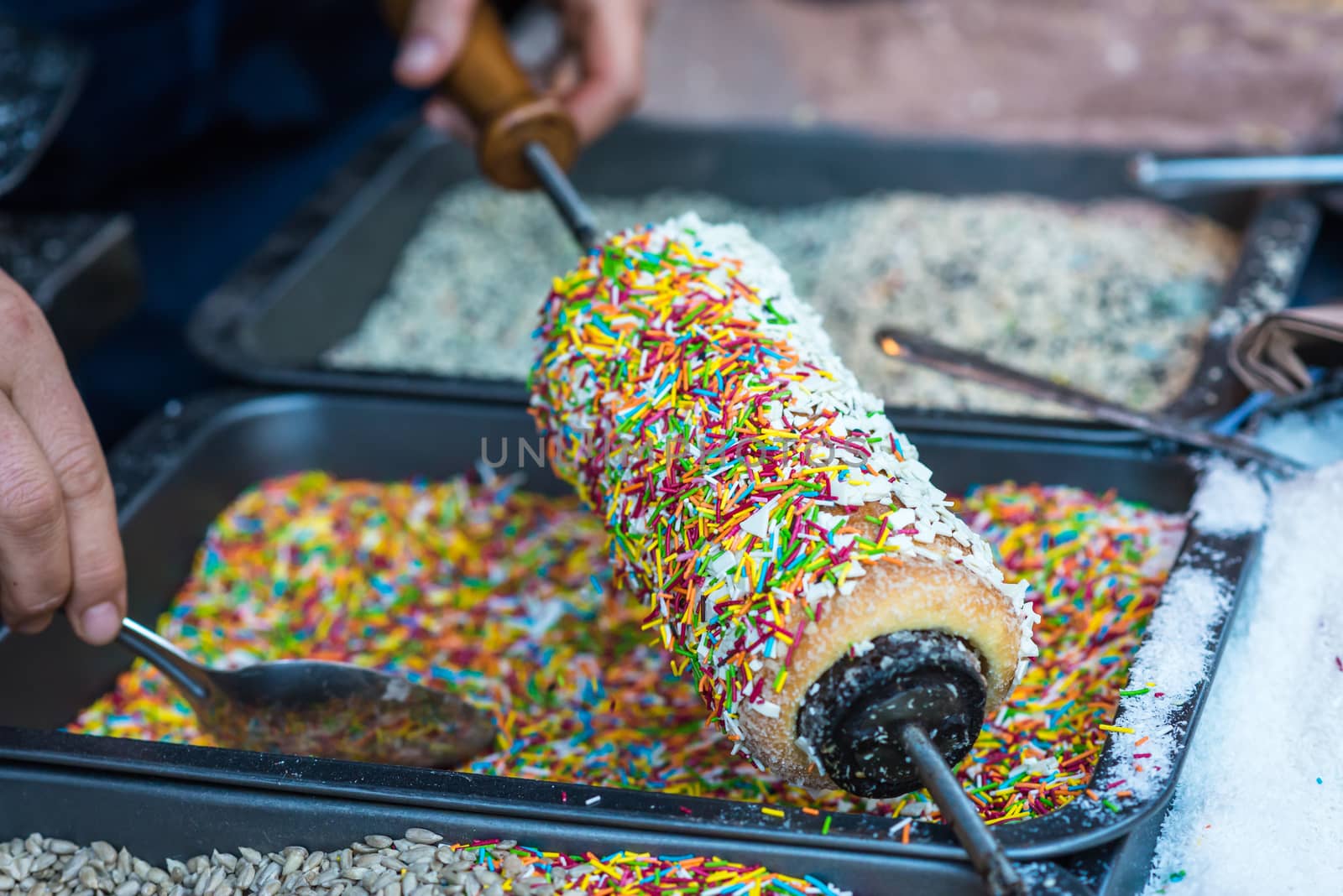 pastries sprinkled with sweet color chips during cooking