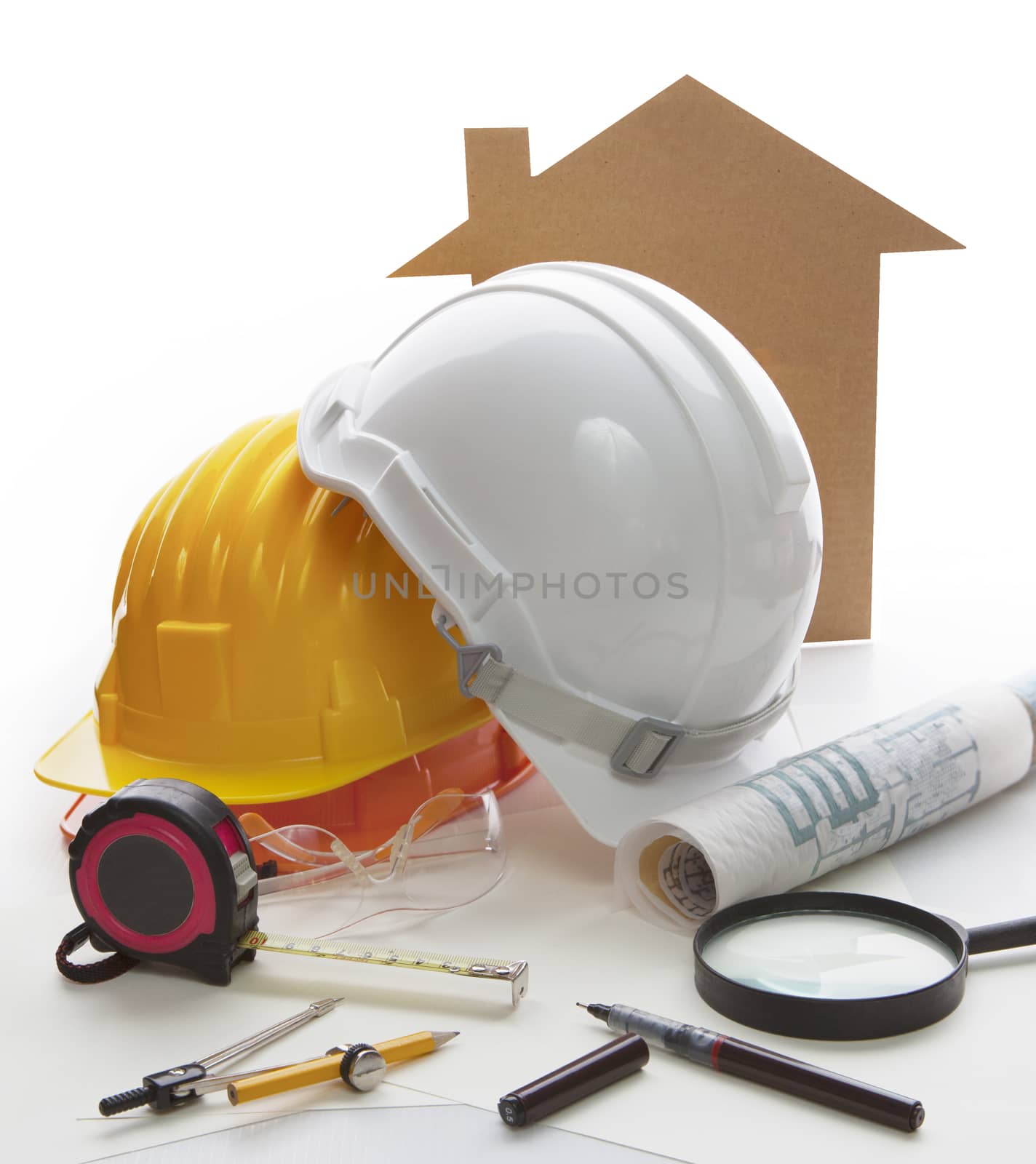 home model ,architect and engineering writing tool and stationary equipment use for construction businees theme 